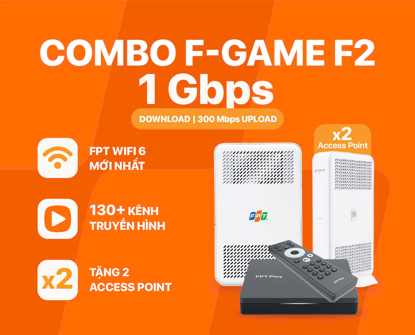 Combo F-GAME F2 Internet 1Gbps tặng 2 WiFi Mesh